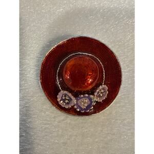 Vintage Enameled Red Hat Brooch
